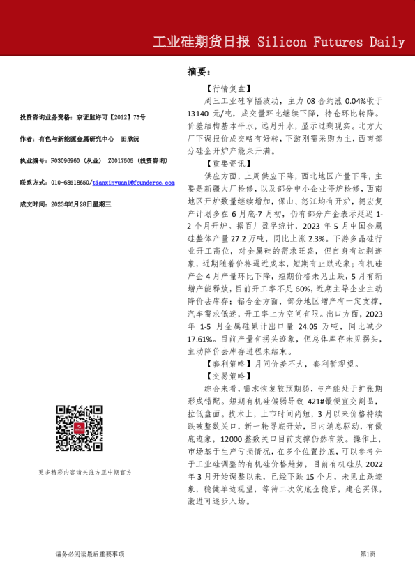 工业硅期货日报