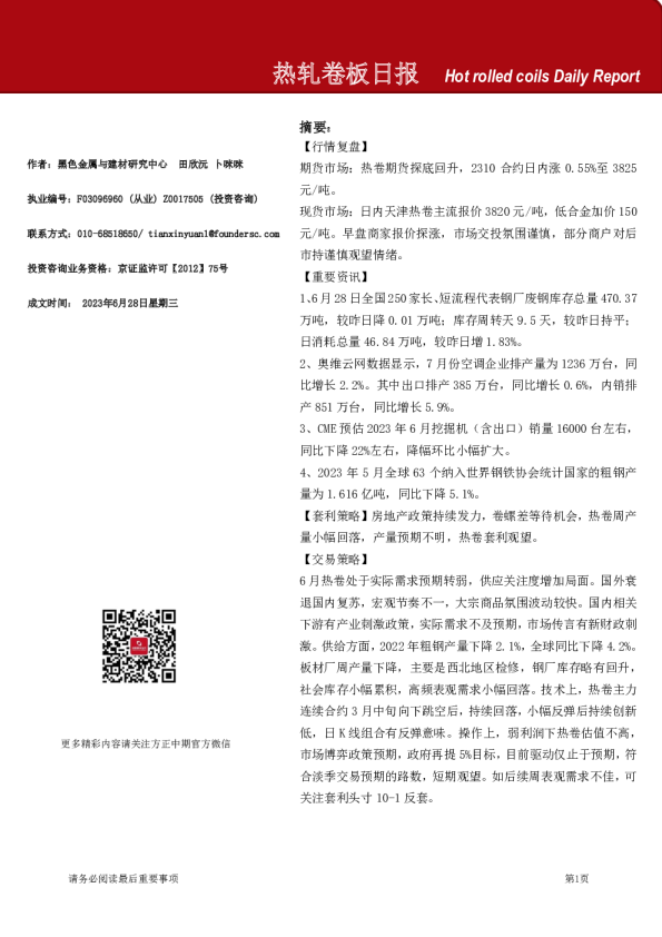 热轧卷板日报