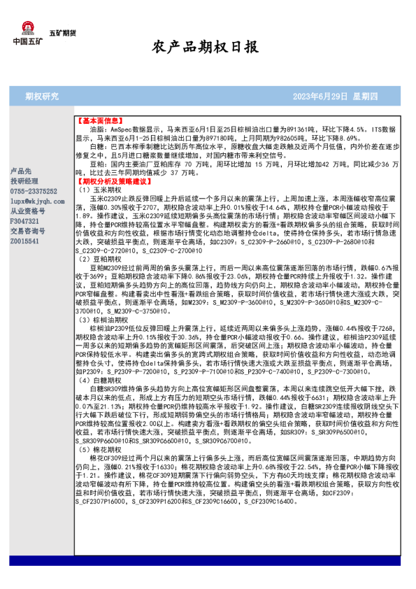 农产品期权日报