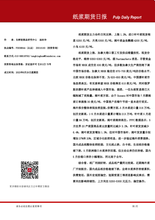 纸浆期货日报