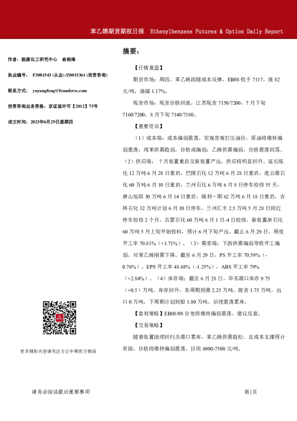 苯乙烯期货期权日报