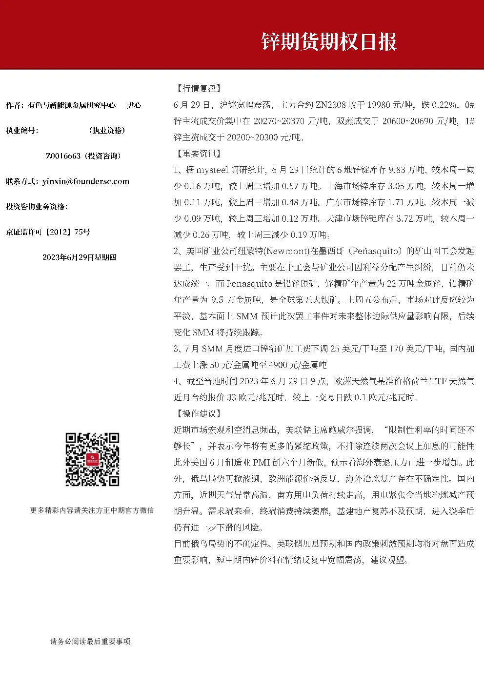 锌期货期权日报