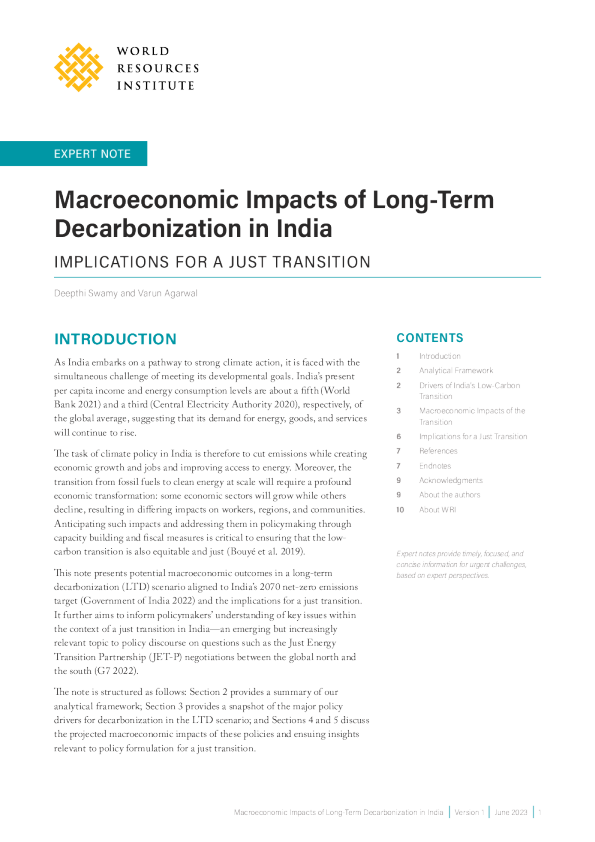 印度长期脱碳的宏观经济影响 : 对公正过渡的影响