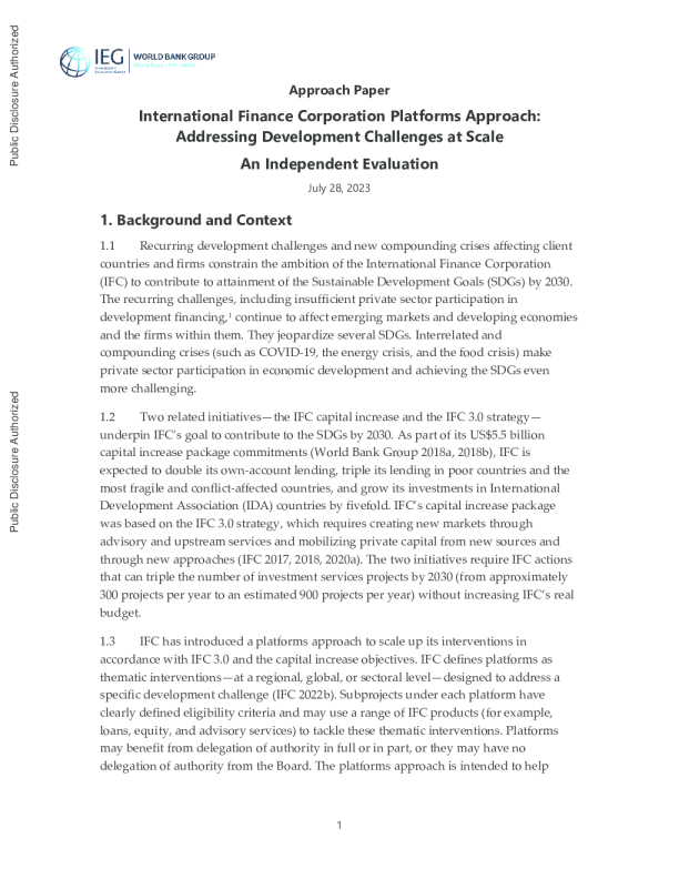 国际金融公司平台方法：大规模应对发展挑战——独立评估（方法文件）