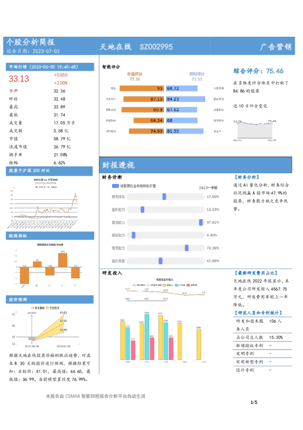 个股分析简报-天地在线