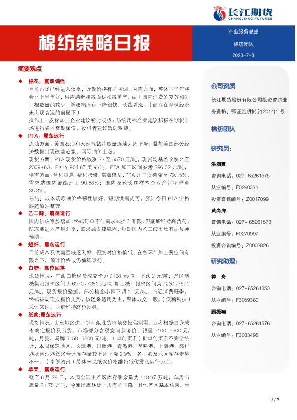 棉纺策略日报