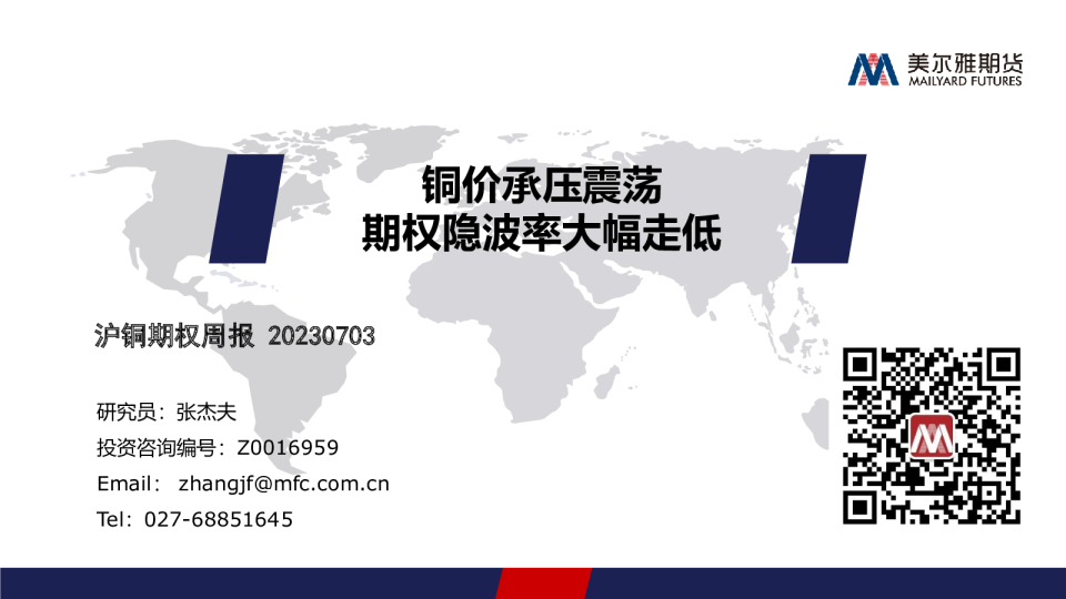 沪铜期权周报：铜价承压震荡 期权隐波率大幅走低