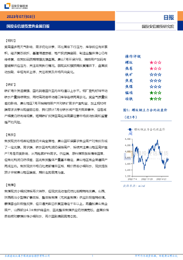 国投安信期货黑色金属日报
