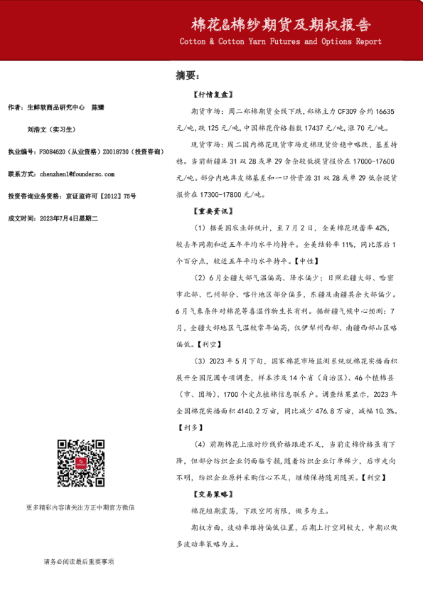 棉花&棉纱期货及期权报告