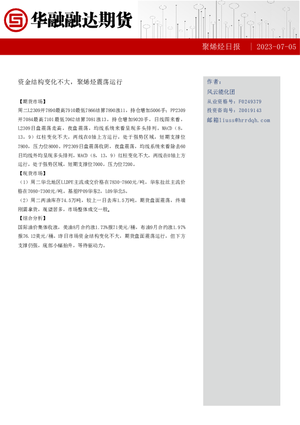 聚烯烃日报：资金结构变化不大，聚烯烃震荡运行