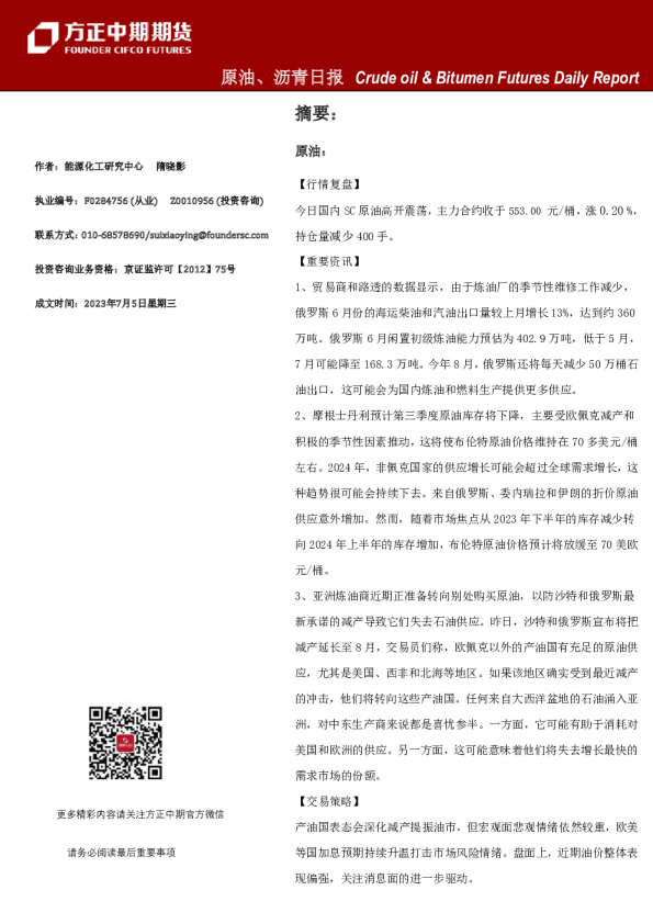 原油、沥青日报