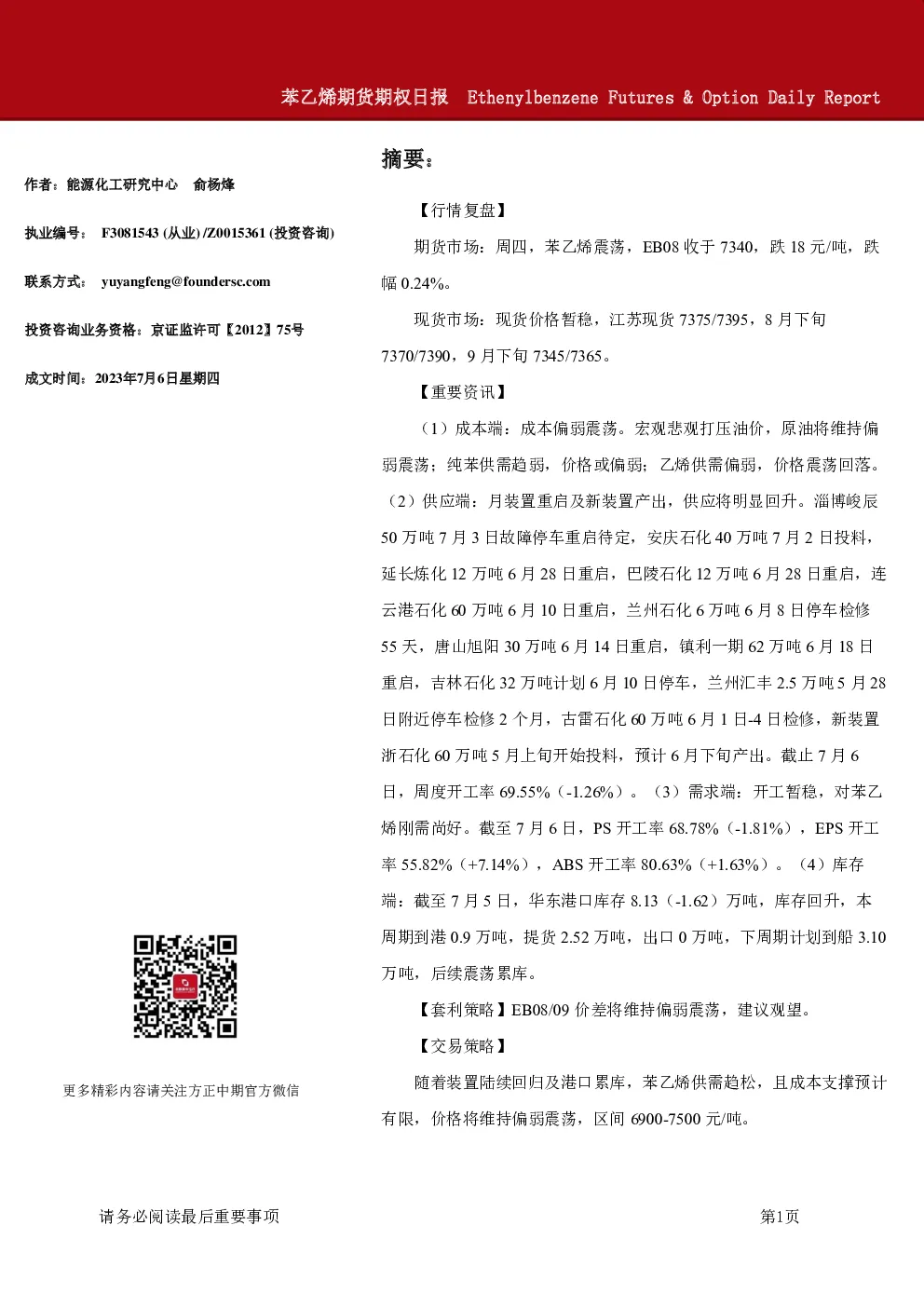 苯乙烯期货期权日报