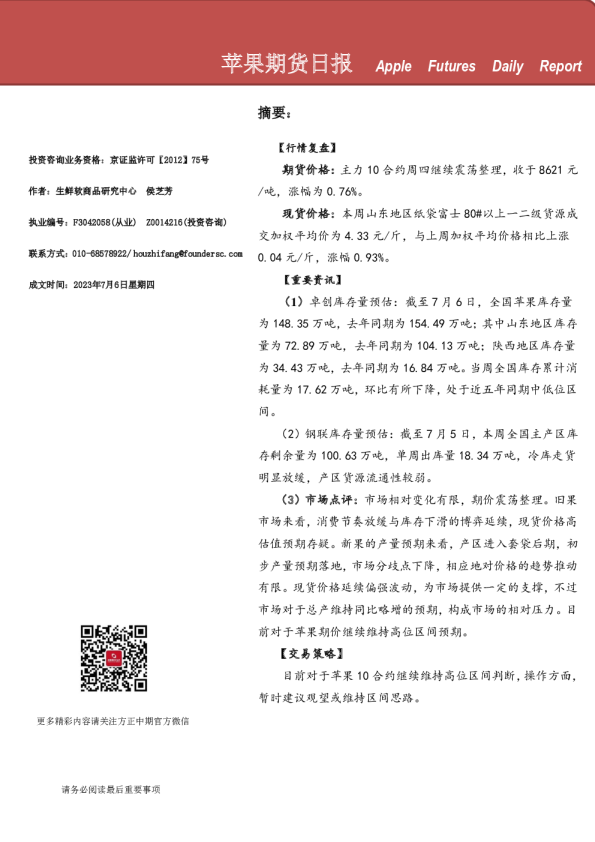 苹果期货日报