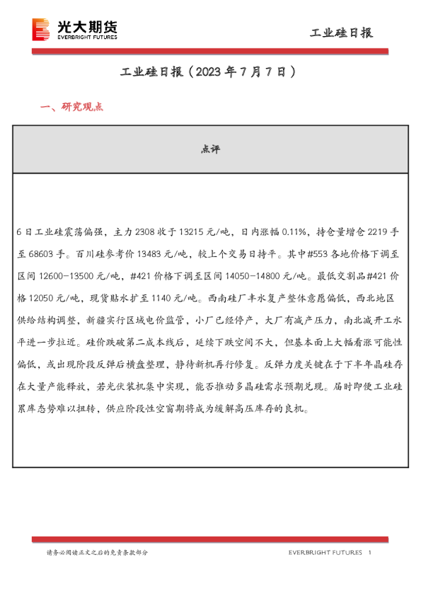 工业硅日报