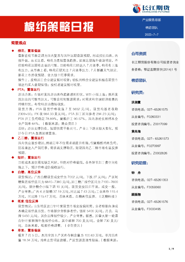 棉纺策略日报