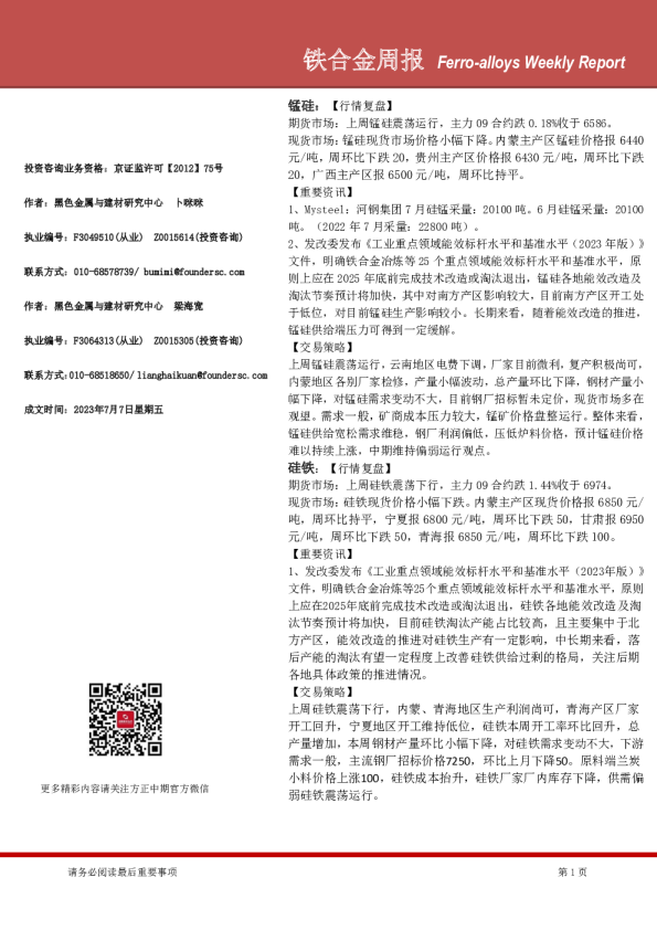 铁合金周报