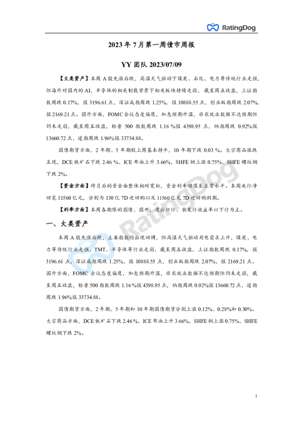 2023年7月第一周债市周报