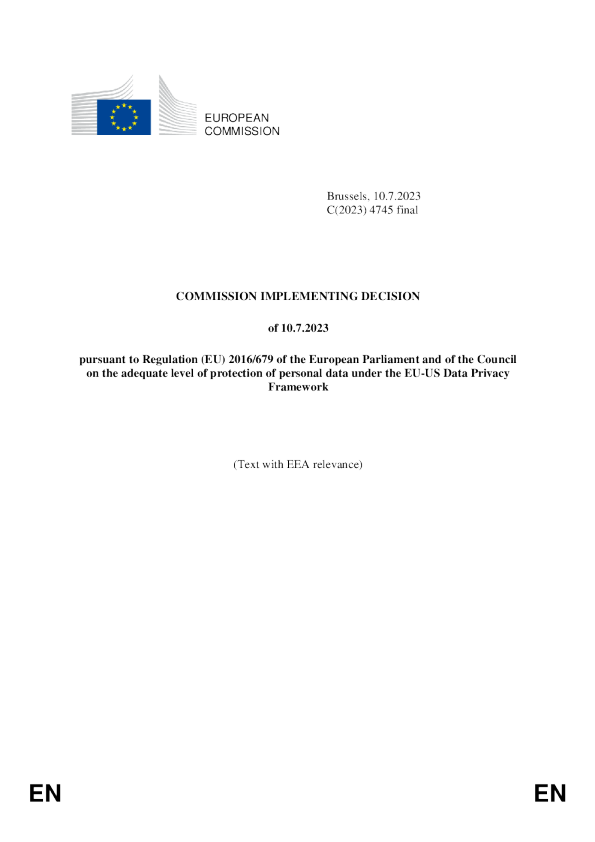 美国数据隐私框架的充分性决定