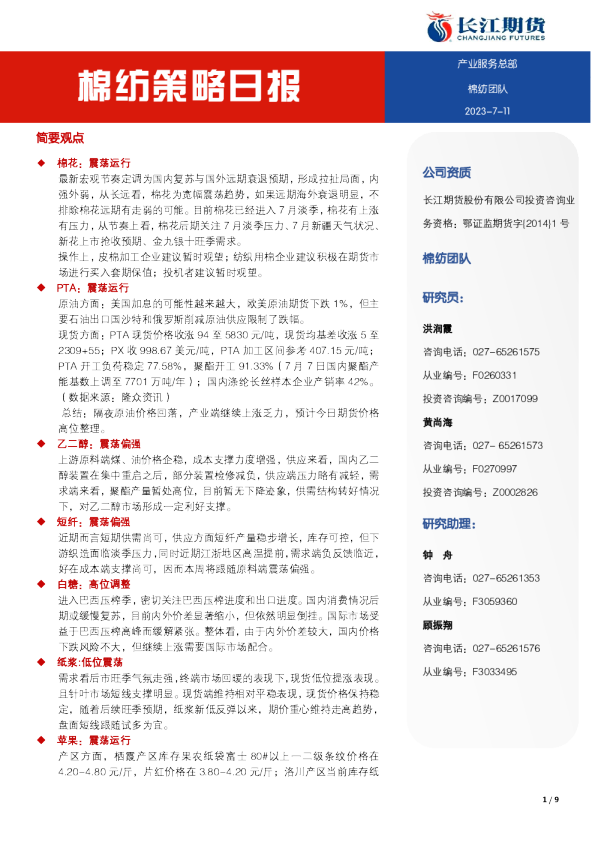 棉纺策略日报