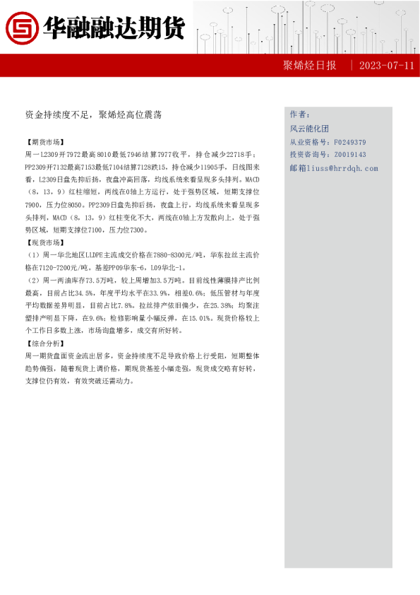 聚烯烃日报：资金持续度不足，聚烯烃高位震荡