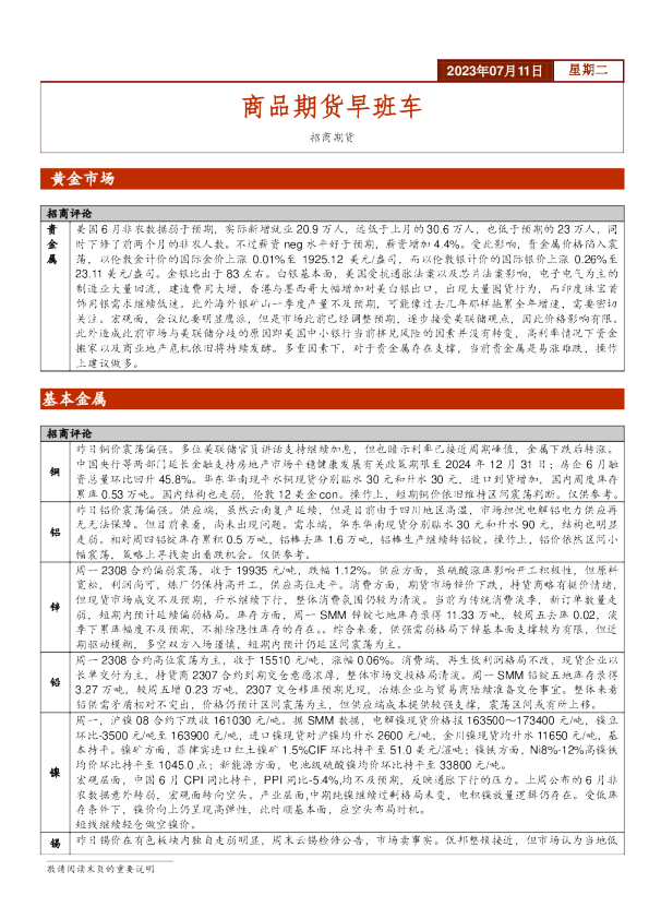 商品期货早班车