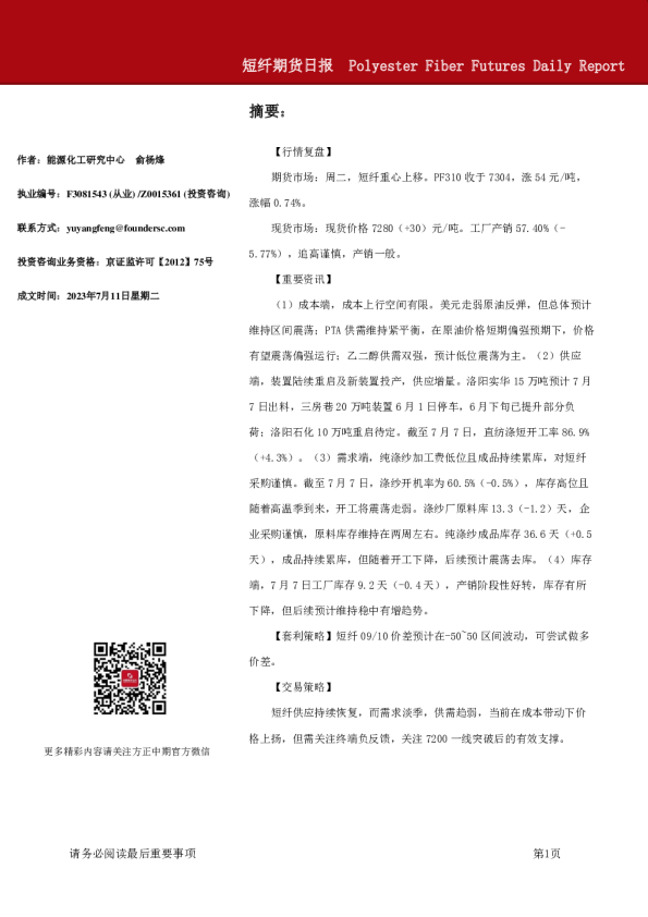 短纤期货日报