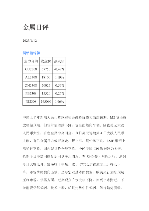 金属日评