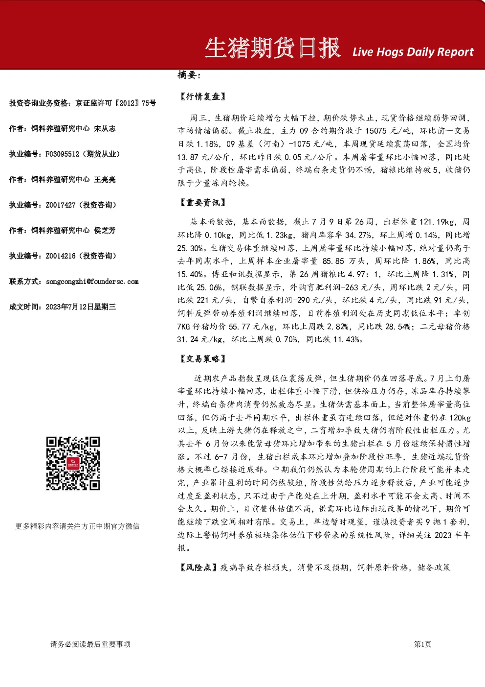 生猪期货日报