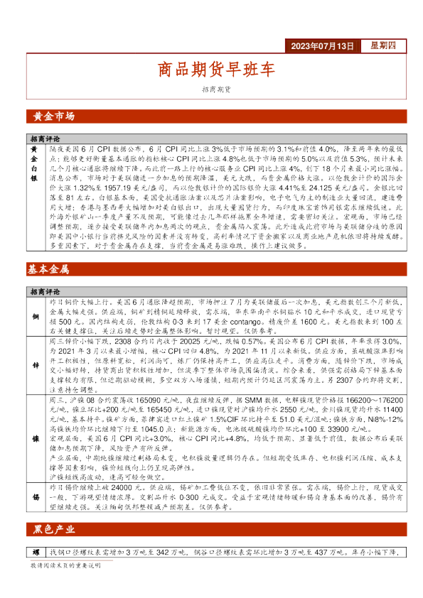 商品期货早班车