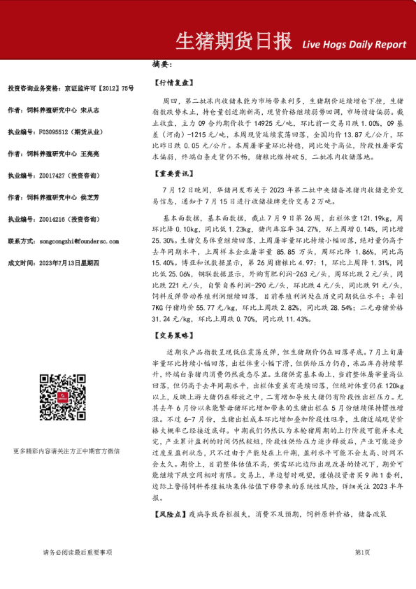 生猪期货日报