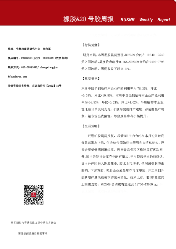 橡胶&20号胶周报