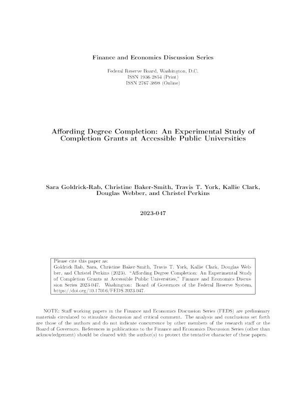 提供学位完成：无障碍公立大学完成资助的实验研究