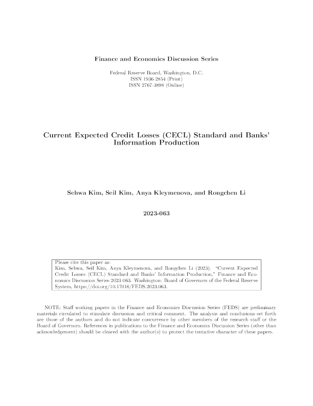 当前预期信贷损失标准与银行信息生产