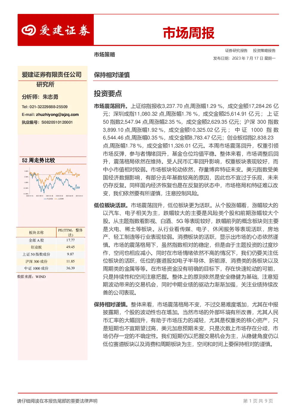 市场周报：保持相对谨慎
