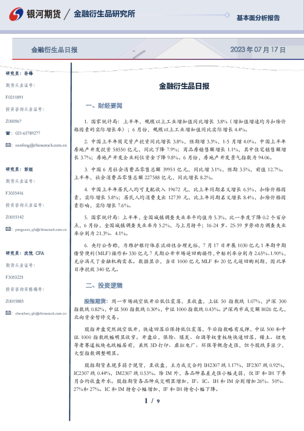 金融衍生品日报