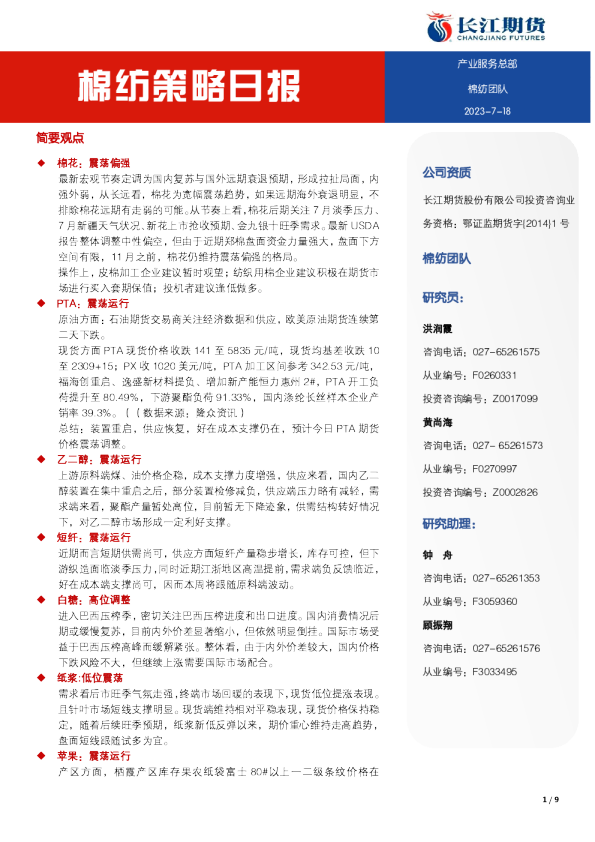 棉纺策略日报