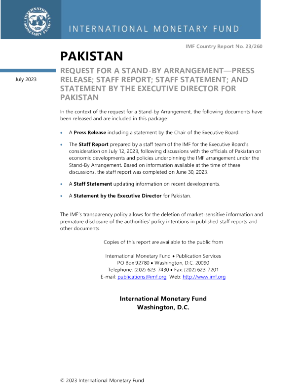 巴基斯坦: 请求备用安排 - 新闻稿 ； 工作人员报告 ； 工作人员声明 ； 和巴基斯坦执行主任的声明