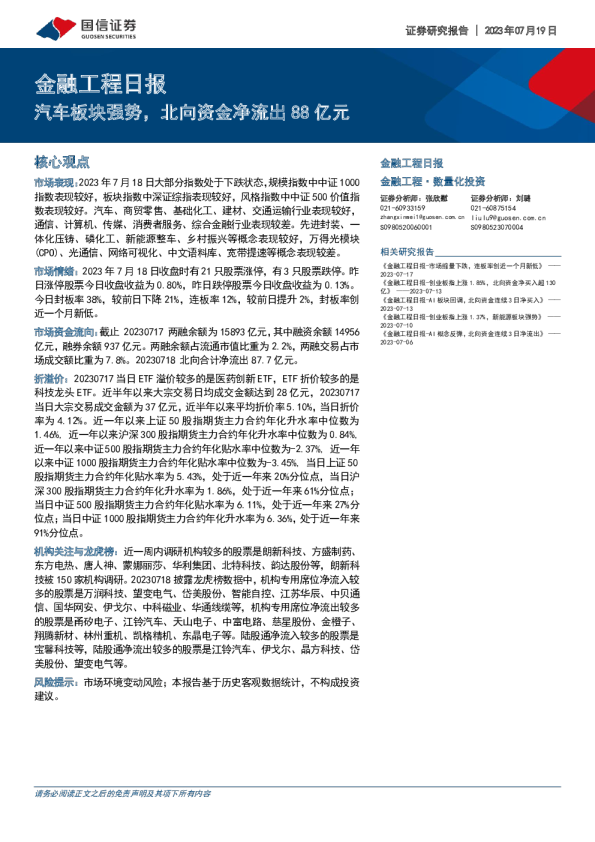 汽车板块强势,北向资金净流出88亿元