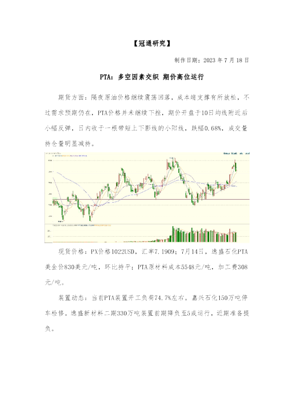 PTA：多空因素交织，期价高位运行