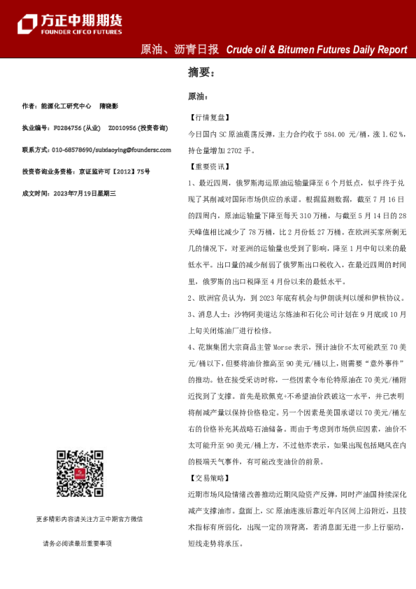 原油、沥青日报