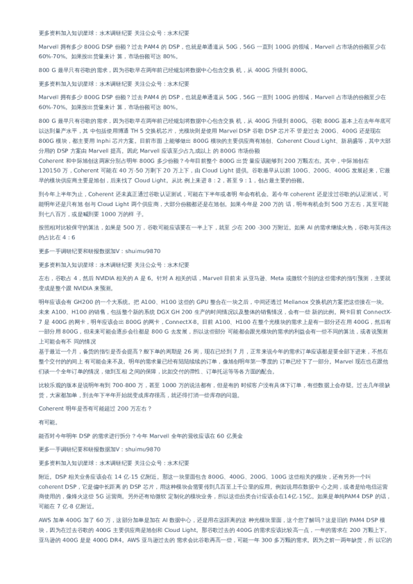 800G DSP、ASIC、交换机等业务近况和2024年展望–20230719