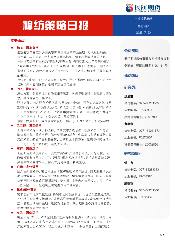 棉纺策略日报