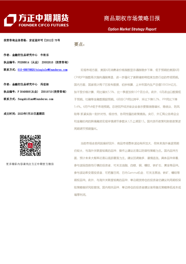 商品期权市场策略日报