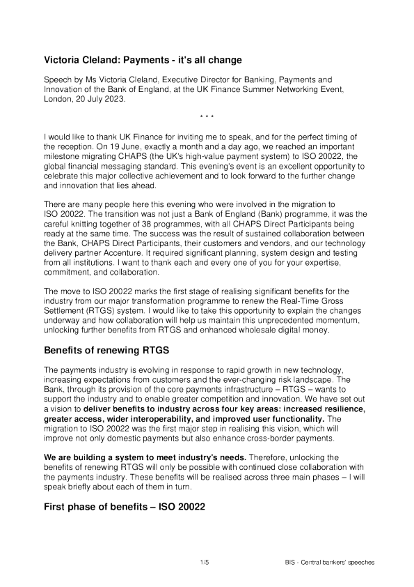 中央银行家的讲话 ： 付款 - 一切都改变了