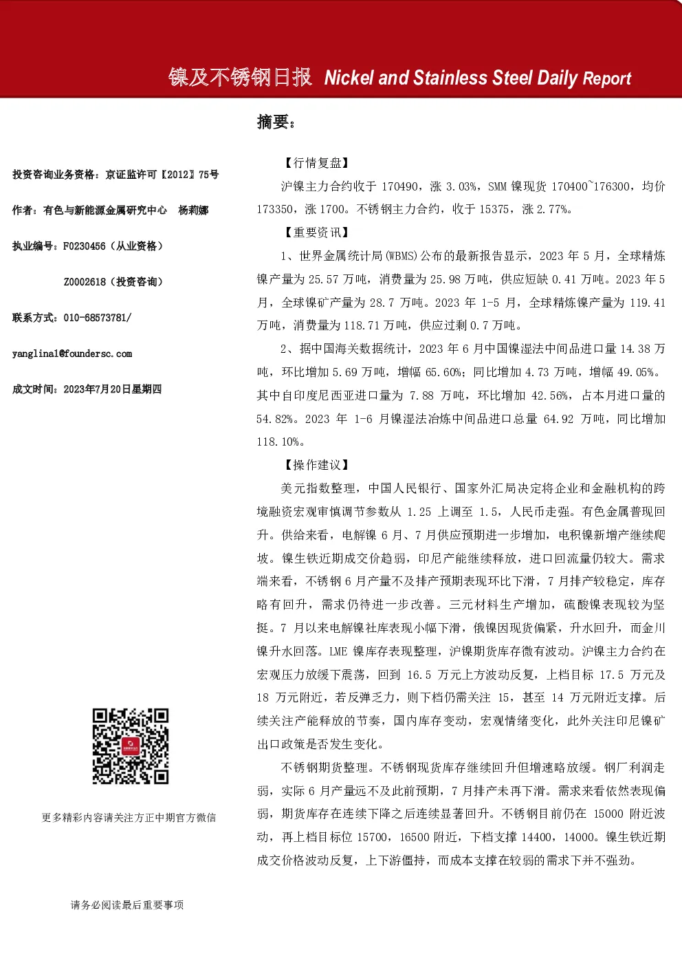 镍及不锈钢日报