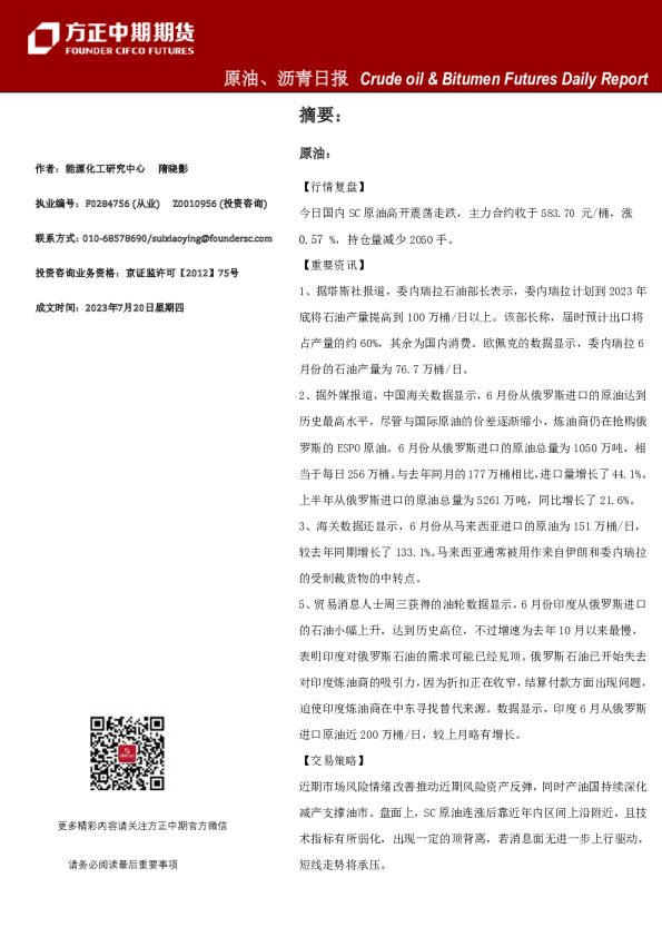 原油、沥青日报