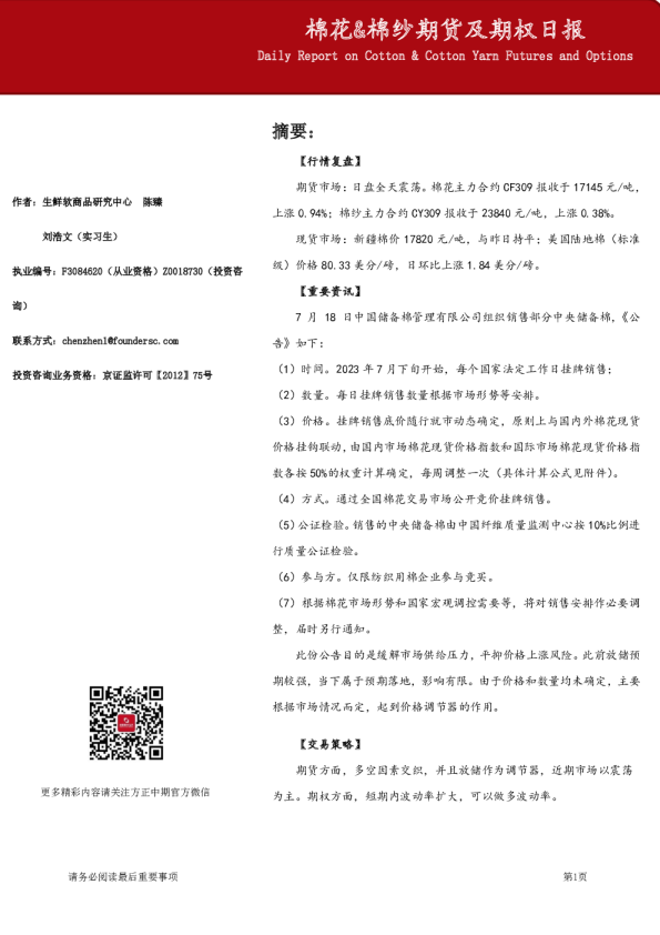 棉花、棉纱期货及期权日报