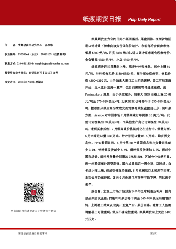 纸浆期货日报