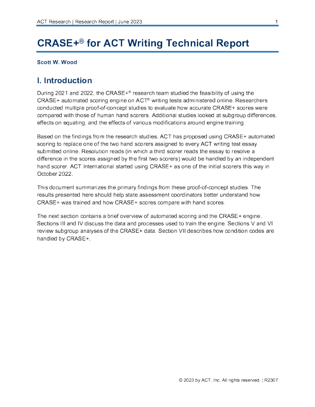 CRASE + 用于 ACT 写作技术报告