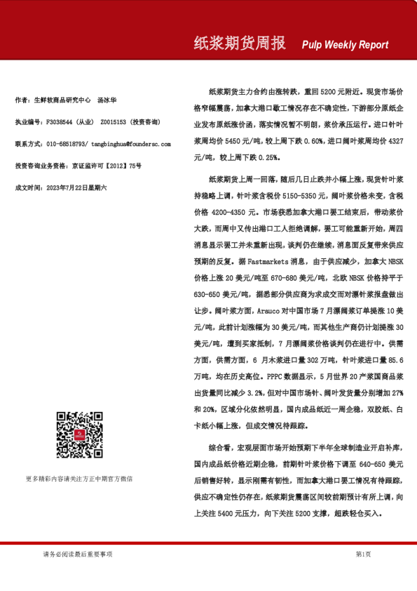 纸浆期货周报